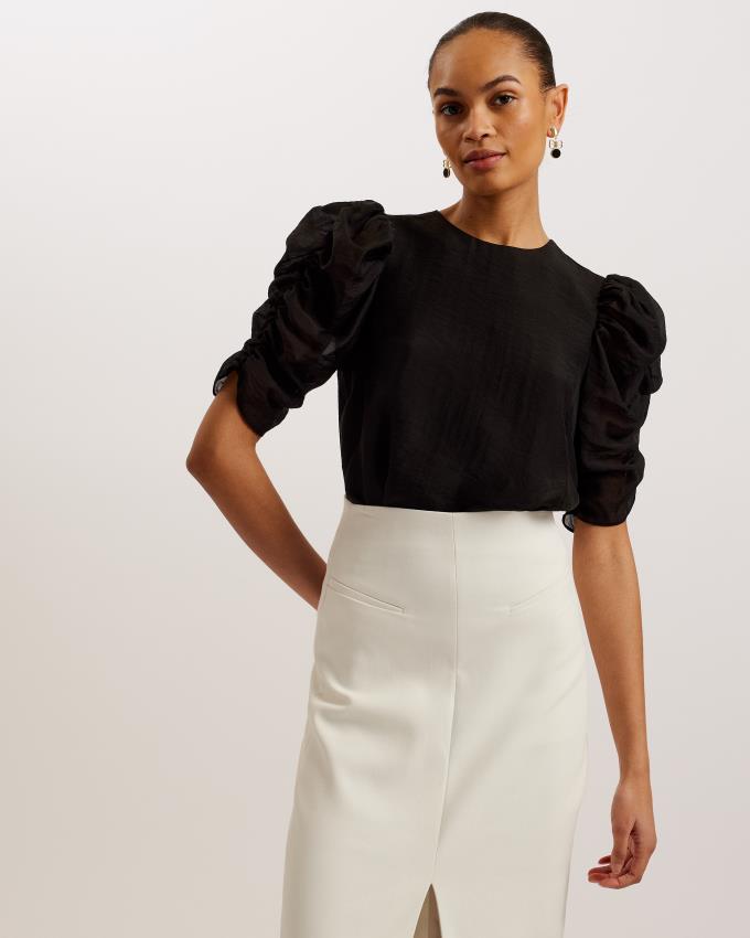 Hauts Ted Baker Short Puff Sleeve Organza Noir Femme | KHY-65600553